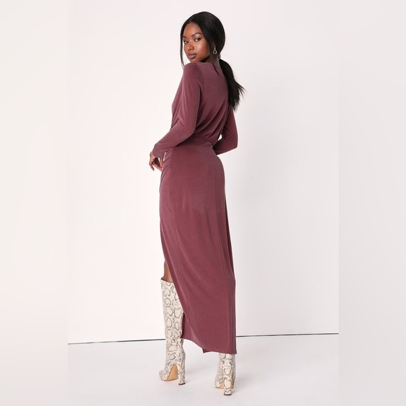 Lulus Endless Poise Mauve Long Sleeve Surplice Tulip Maxi Dress - Picture 2 of 16
